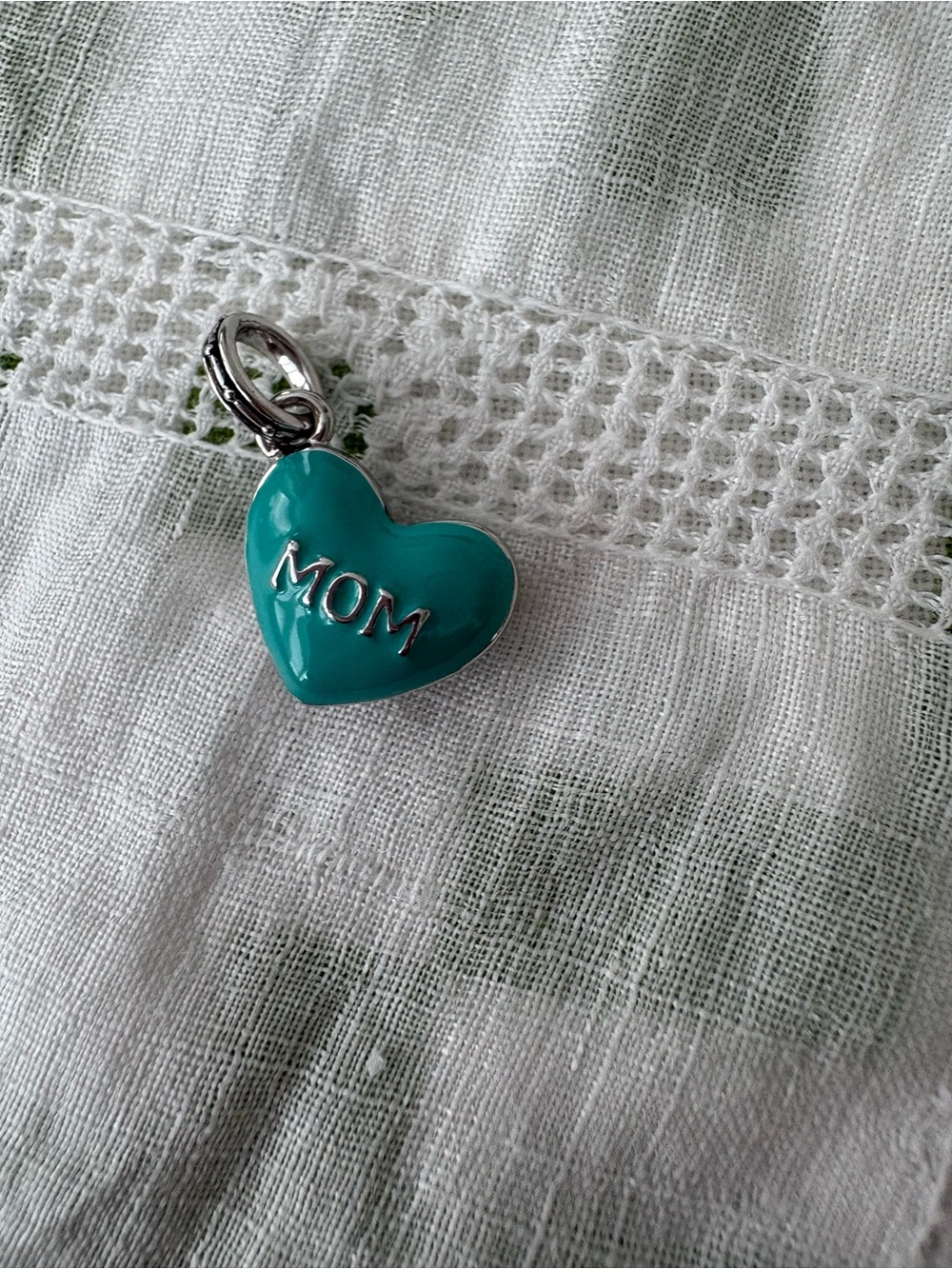 Origami Owl Teal Heart "MOM" Charm Pendant